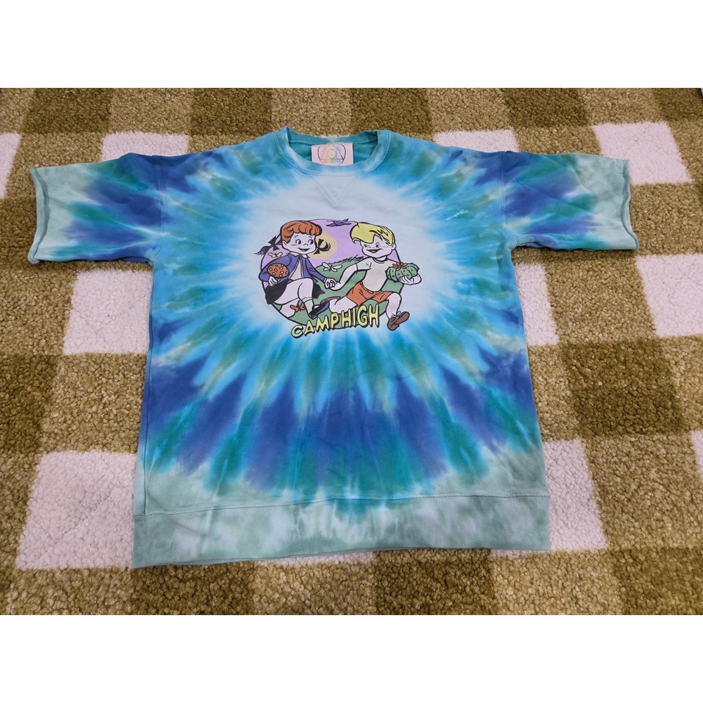 Camp High Collective Tie Dye Short Sleeve Sweatshirt Blue Green Graphic Medium
